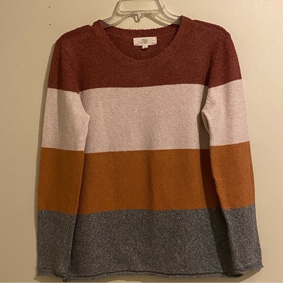 Womens Pinque Color Block Long Sleeves Size XL Crew Neck Soft Comfort - Picture 1 of 9